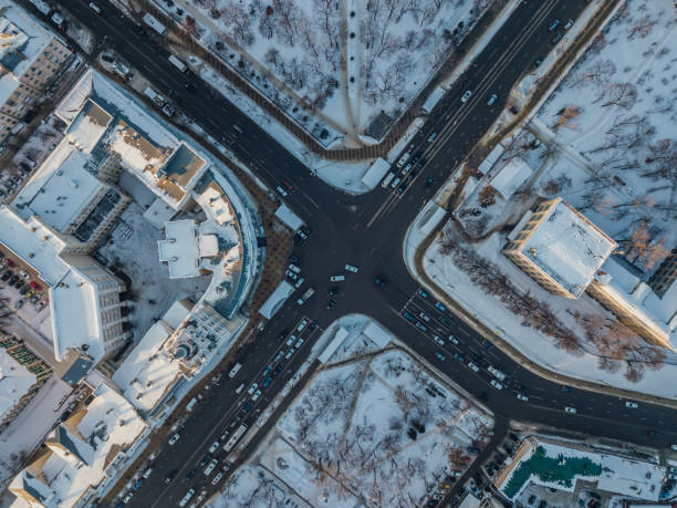istock Road intersection, top view, winter day, Voronezh, Russia 1131886768
