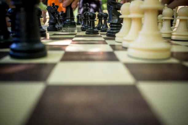 istock Chess worshop for children under tree summer shadows 1131887440