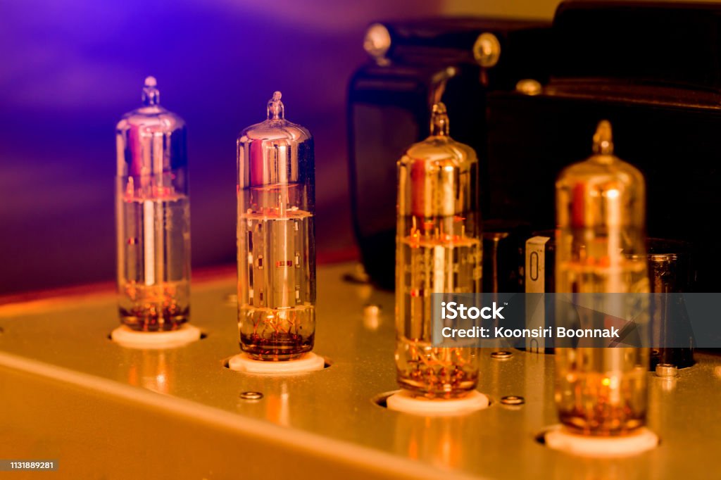 Oldfashioned Electronic Device Amplifier With Glowing Bulb Diode Lamp