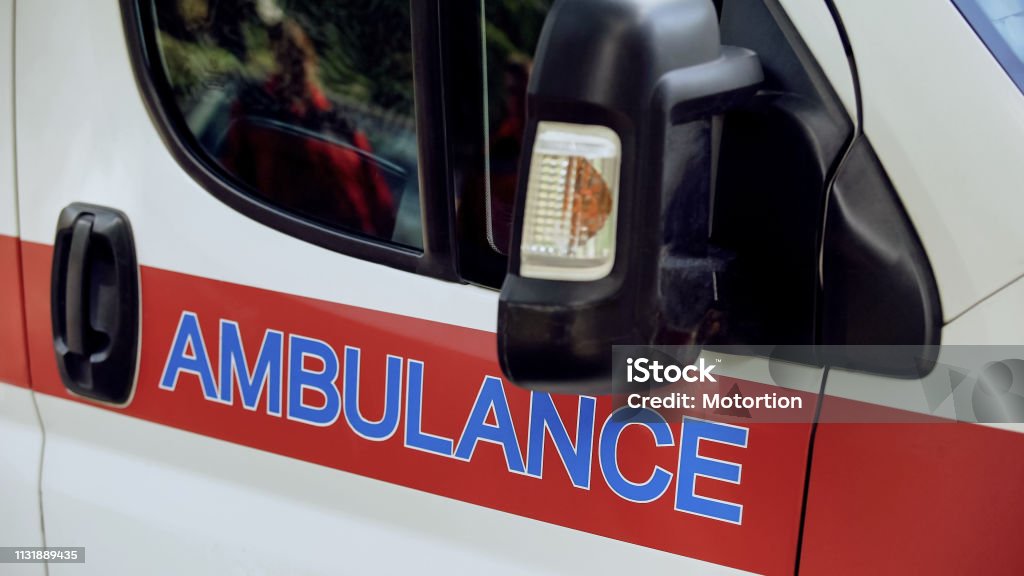 Ambulance transport closeup, emergency medical services, professional help Ambulance Stock Photo