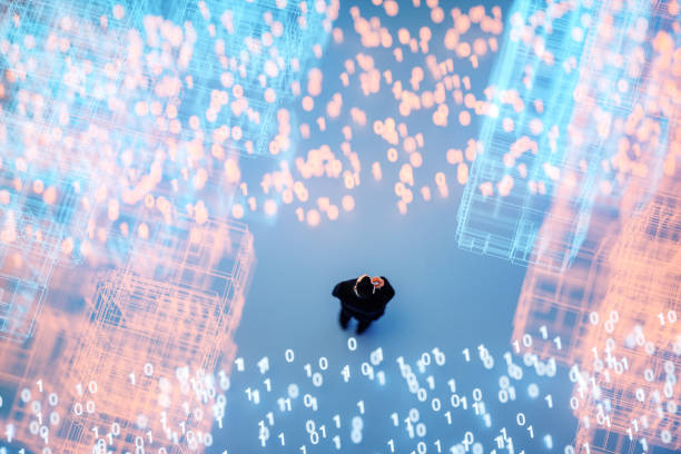 istock Abstract businessman on the phone  in VR environment 1131890798