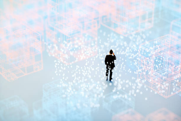 istock Abstract businessman on the phone  in VR environment 1131890831