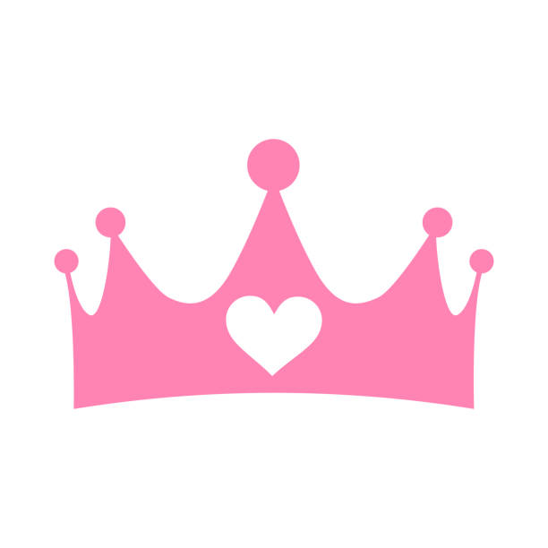 illustrazioni stock, clip art, cartoni animati e icone di tendenza di illustrazione vettoriale di una corona principessa ragazza rosa con l'emblema del cuore isolato su sfondo bianco. - principessa