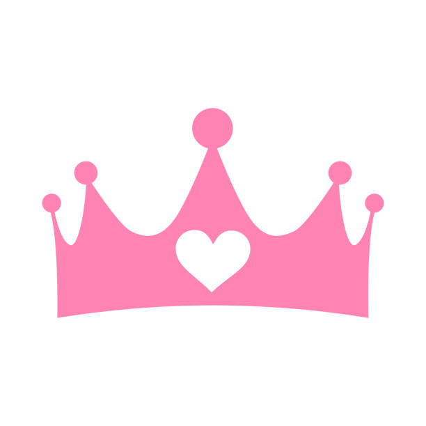 ilustrações, clipart, desenhos animados e ícones de vector a ilustração de uma coroa girly da princesa cor-de-rosa com o emblema do coração isolado no fundo branco. - princesa