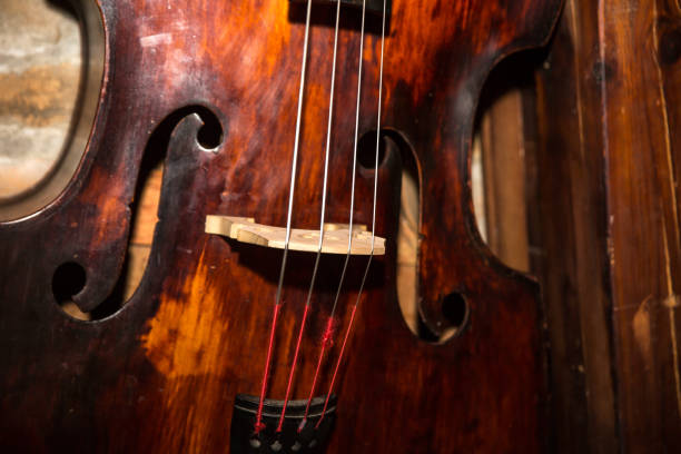 istock Vintage contrabass on wooden floor 1131894459