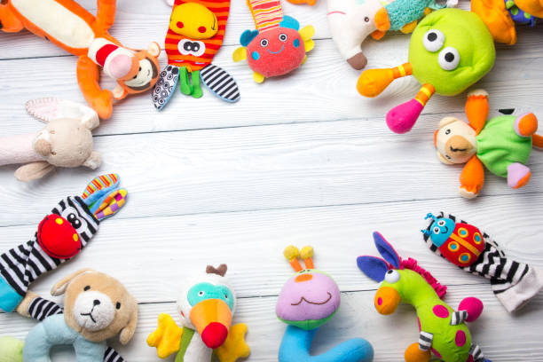 istock Kids educational developing toys frame on white background. Top view. Flat lay. Copy space for text 1131897969
