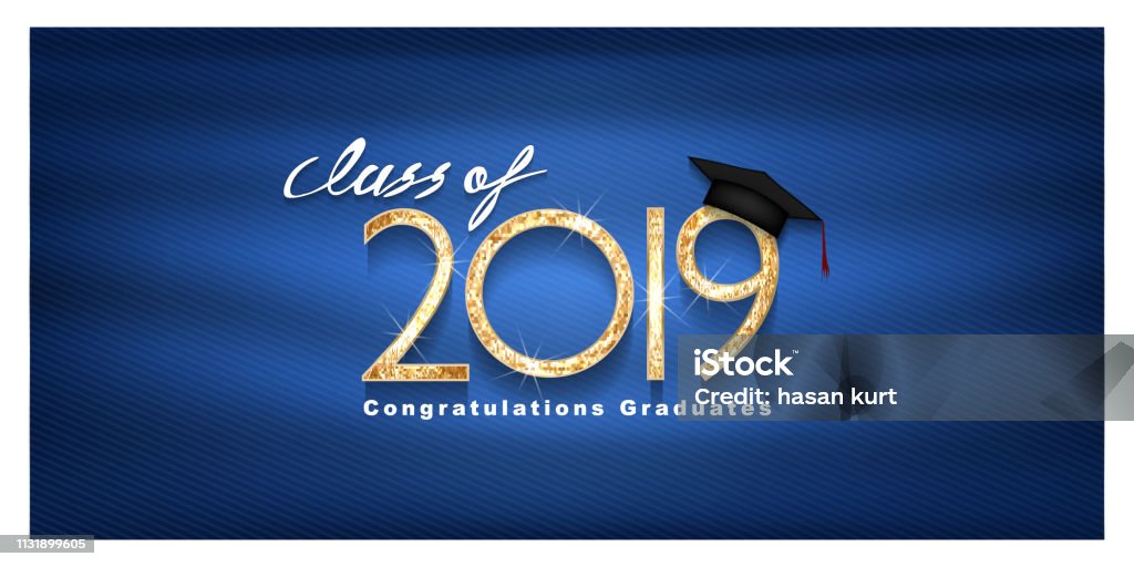 Vector text for graduation gold design, congratulation event, T-shirt, party, high school or college graduate. Lettering Class of 2019 for greeting, invitation card Graduation stock vector