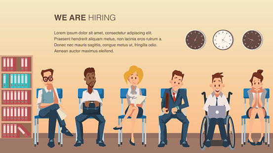 Interview Day Queue People In Queue Wait For Job Interview In Corridor Stock Illustration ...