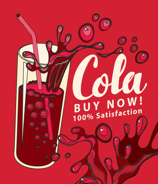 ilustraciones, imágenes clip art, dibujos animados e iconos de stock de banner vectorial con copa de refresco de cola en estilo retro - cola gaseosa