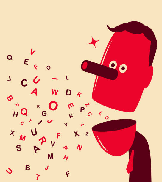 English alphabets flying from man's open mouth Unique Characters Vector art illustration.
English alphabets flying from man's open mouth. dishonesty stock illustrations