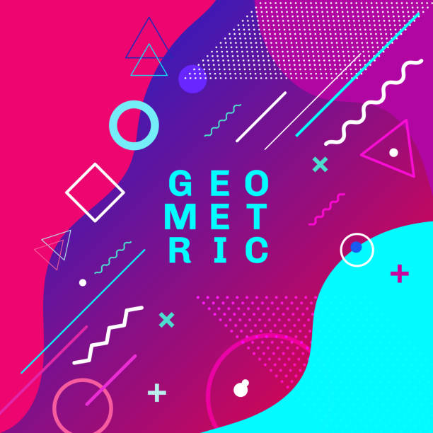 Abstract colorful geometric shapes and forms trendy fashion memphis style card design background. You can use for poster, brochure, layout, template or presentation. Abstract colorful geometric shapes and forms trendy fashion memphis style card design background. You can use for poster, brochure, layout, template or presentation. Vector illustration pop music stock illustrations