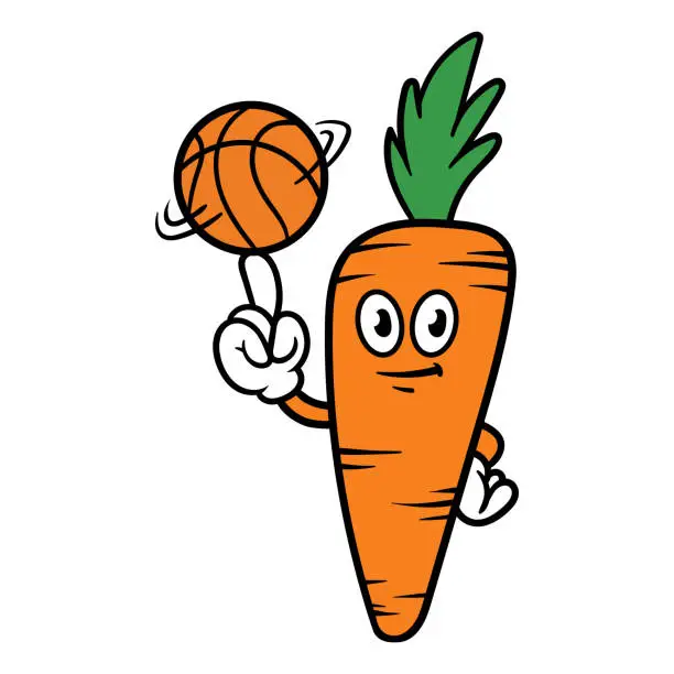 Vector illustration of Cartoon Carrot Character Spinning a Basketball