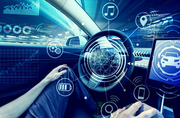istock Person using car in autopilot mode hands free 1131925520