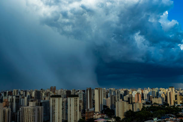 istock Beautiful view of dramatic dark stormy sky. 1131925858