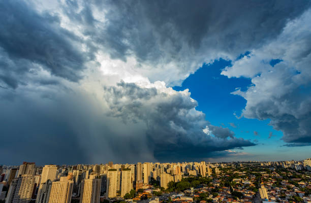 istock Beautiful view of dramatic dark stormy sky. 1131925859