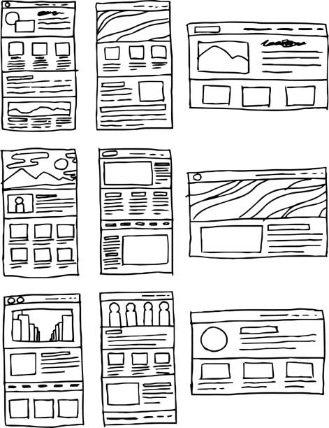 istock Monochrome Rough sketch of website mockup set 1131926803