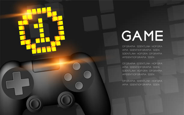 istock Gamepad or joypad black color with Gold Medal number one pixel icon, Game winner concept design illustration isolated on black gradients background, with copy space 1131927131