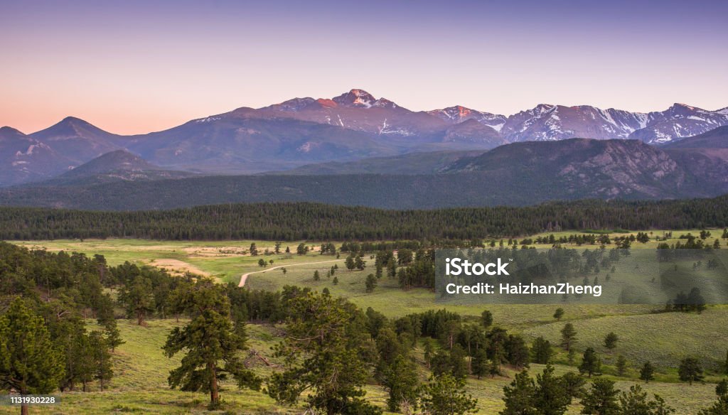 Longs Peak at Sunset Rocky Mountain National Park, Colorado, Highway, National Park, North America Colorado Stock Photo