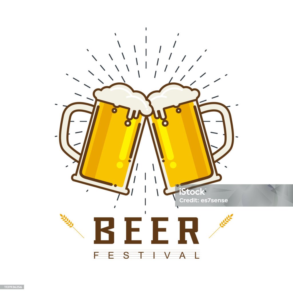 Cute cartoon of Beer Vector illustration Cheers mate. Glass of beer isolated vector illustration, minimal design. Lager beer icon on white background. Drink beer with your friends. Good for pub menu illustration. Cold beverage on a hot day. Can stock vector