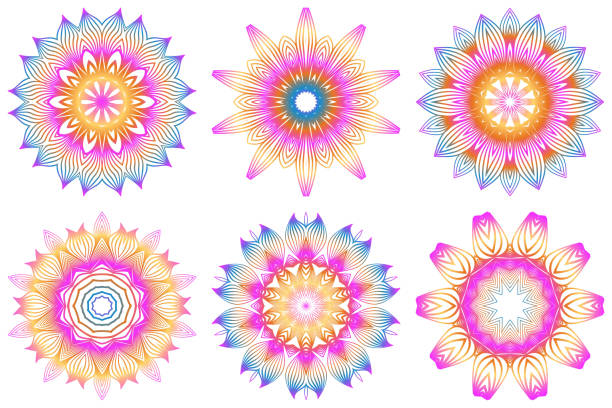 istock Set of Design With Floral Mandala Ornament. Vector Illustration. For Coloring Book, Greeting Card, Invitation, Tattoo. Anti-Stress Therapy Pattern. Rainbow color 1131942021