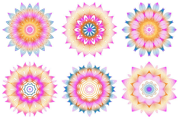 istock Set of Design With Floral Mandala Ornament. Vector Illustration. For Coloring Book, Greeting Card, Invitation, Tattoo. Anti-Stress Therapy Pattern. Rainbow color 1131942043