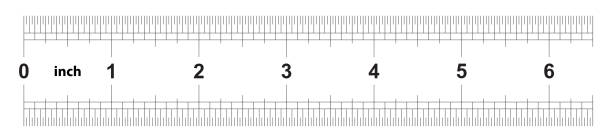 Ruler 6 inches imperial. The division price is 1/32 inch. Ruler double sided. Precise measuring tool. Calibration grid Ruler 6 inches imperial. The division price is 1/32 inch. Ruler double sided. Precise measuring tool. Calibration grid inch stock illustrations