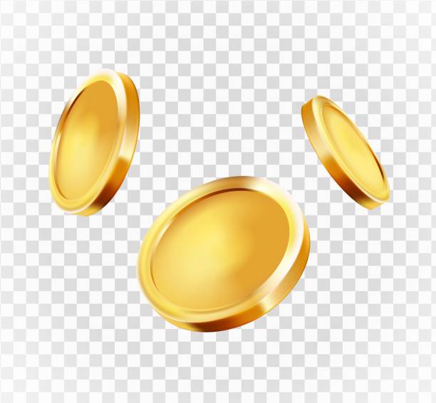 illustrazioni stock, clip art, cartoni animati e icone di tendenza di esplosione realistica delle monete d'oro. isolato su sfondo trasparente. - gold coin