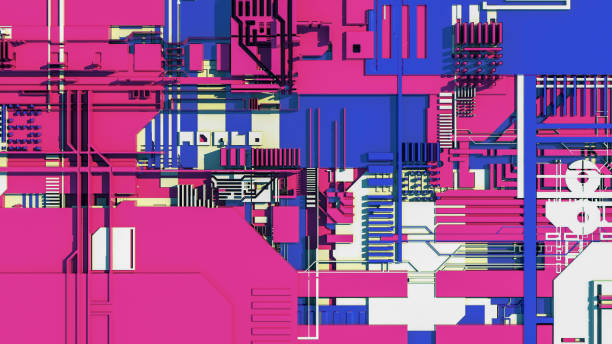 istock Technology surface with a lot of details. Simple geometry shapes extruded to random height. 3d render 1131945050