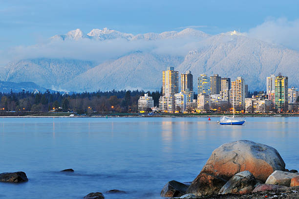 vancouver cityscape with grouse mountain background stock photo