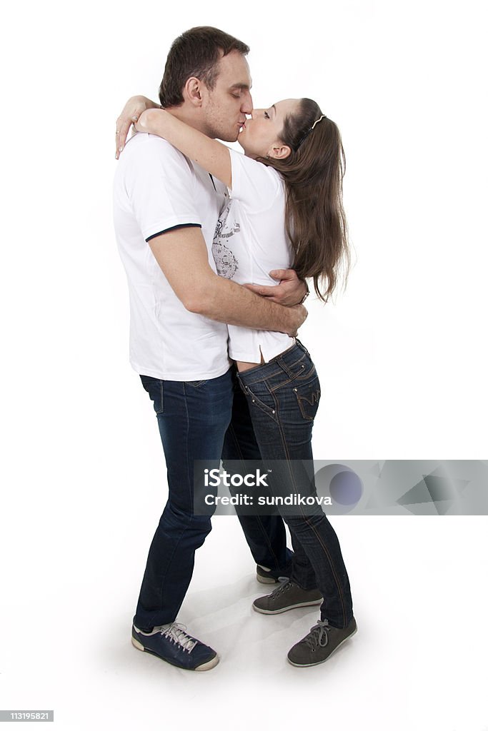 Homem e mulher em branco isolada - Foto de stock de Abraçar royalty-free