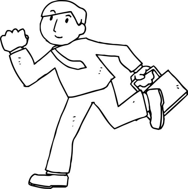 Illustration of a running businessman outline This is a rough sketch of a businessman who travels. 世界地図 stock illustrations