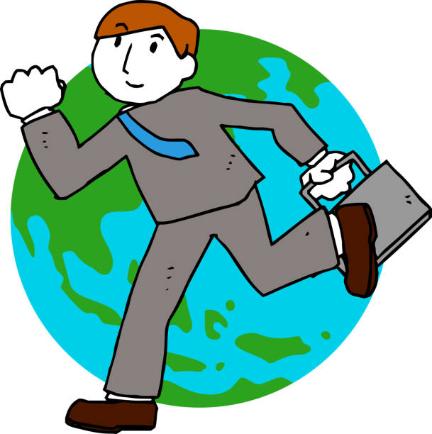 POP Illustration of a running businessman This is a rough sketch of a businessman who travels. 世界地図 stock illustrations
