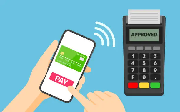 Vector illustration of Payment from smartphone to pos terminal