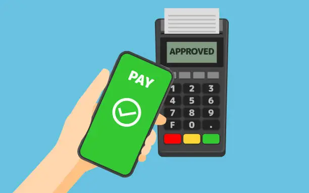 Vector illustration of Payment from smartphone to pos terminal using NFC technology