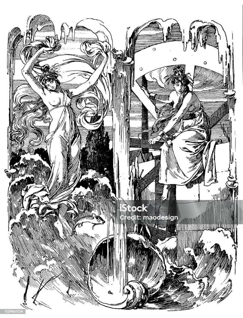 Mystical scenes from the flood - 1896 Flood stock illustration