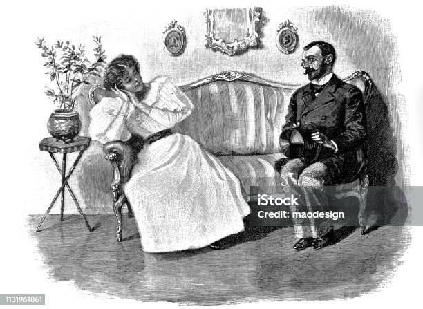 First Date 1896 Stock Illustration - Download Image Now - Black And White, Boyfriend, Old