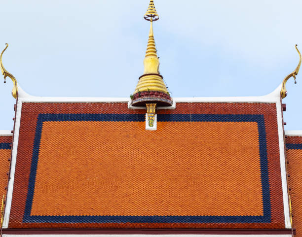 Red roof of thai temple with Gable apex,buddhism, copy space Close up of Thai tample roof, copy space golden tample stock pictures, royalty-free photos & images