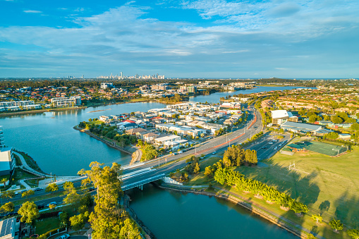 Varsity Lakes suburb at sunset. Gold Coast, Queensland, Australia