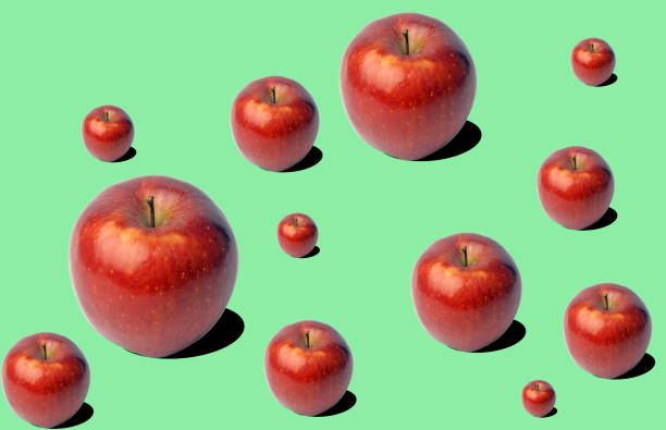istock Fresh apples (apple) pattern on green background. Minimal concept. Summer minimal concept. Flat lay 1131966406