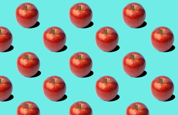istock Fresh apples (apple) pattern on blue background. Minimal concept. Summer minimal concept. Flat lay 1131966407