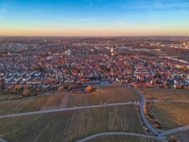 Aerial view of Fellbach in the evening light