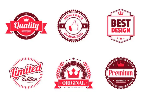 Vector illustration of Set of Red Badges and Labels - Design Elements