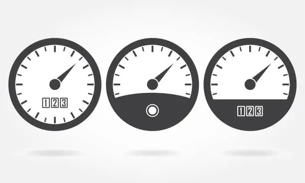 Vector illustration of Speedometer or gauge icons set. Infographic and car instrument design elements. Vector illustration.