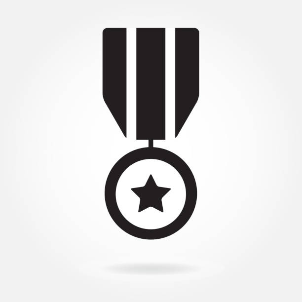 ilustrações de stock, clip art, desenhos animados e ícones de medal icon or sign isolated on white background. military symbol with star.  vector illustration. - medal star shape war award