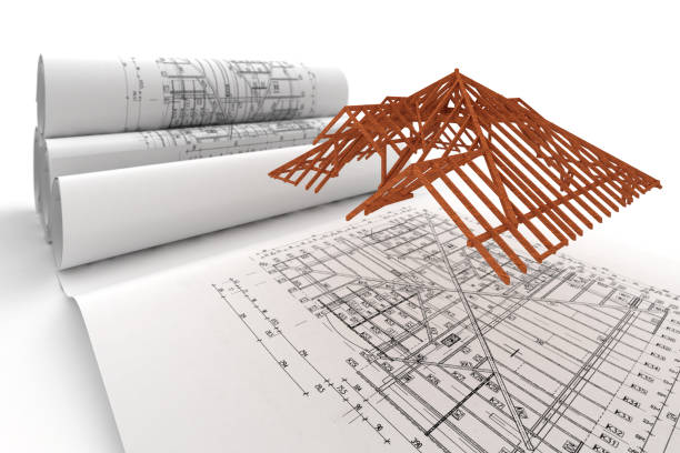 istock Roof Truss  - building in planning - 3d illustration 1131973241