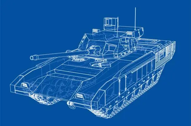 Vector illustration of Blueprint of realistic tank