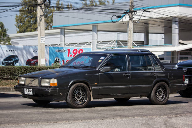 Private car, Volvo 740GL Chiangmai, Thailand - February 4 2019:  Private car, Volvo  740GL. Photo at road no 121 about 8 km from downtown Chiangmai, thailand. volvo 740 stock pictures, royalty-free photos & images