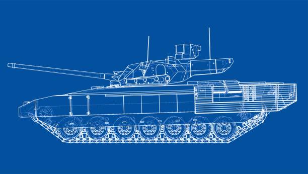 Blueprint of realistic tank Blueprint of realistic tank. Vector EPS10 format, rendering of 3d blueprint silhouettes stock illustrations