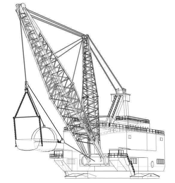 illustrazioni stock, clip art, cartoni animati e icone di tendenza di escavatore dragline a piedi. vettore - drag line