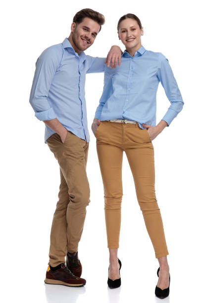 istock relaxed casual man leans on woman's shoulder 1131979649